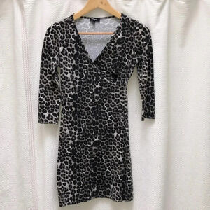 Express 3/4 sleeve faux wrap leopard print dress XS